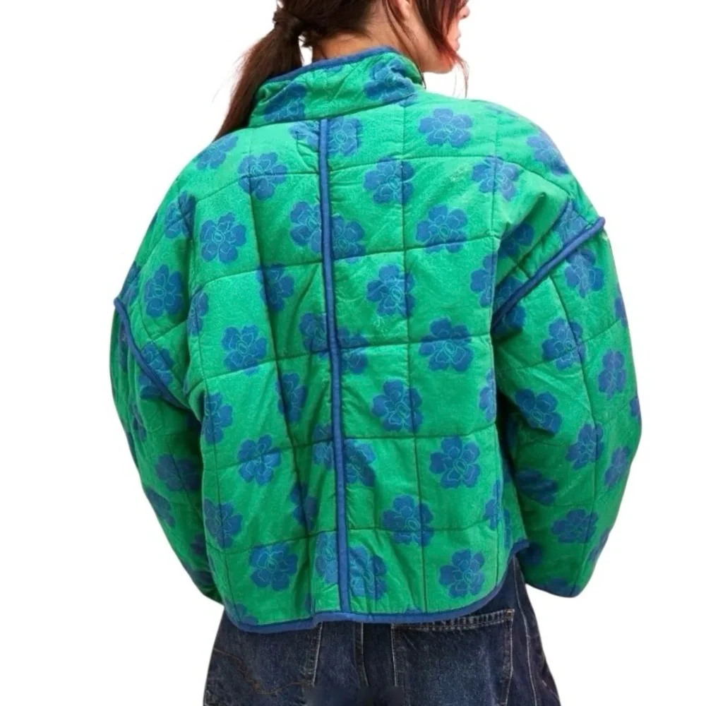 Free People Chloe Jacket Green Blue Quilted